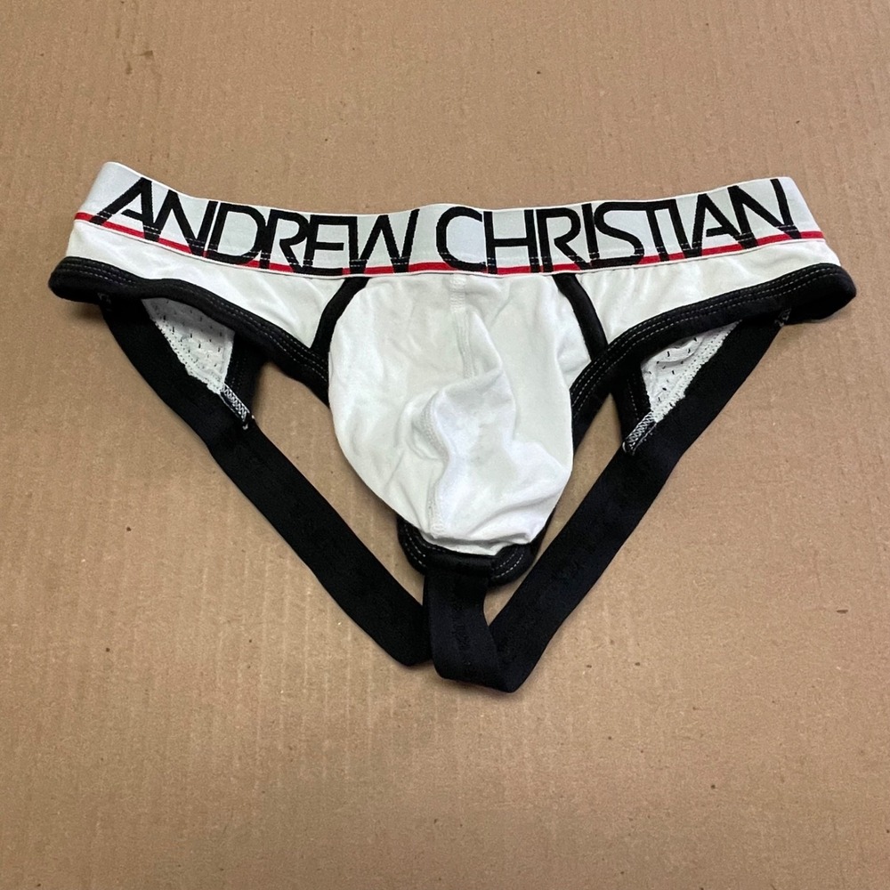 Andrew Christian CoolFlex Frame Jockstrap Show-It Lift Pouch White Mesh Men's S